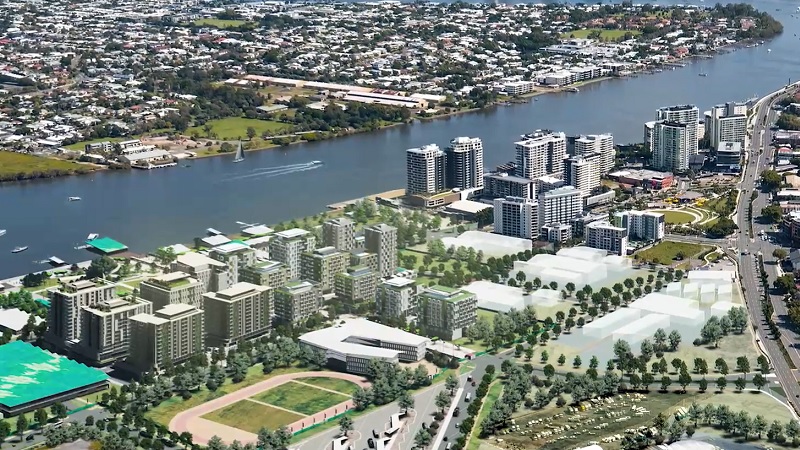 ▲ A first look of the Brisbane 2032 Olympic Athletes Village located around Eat Street along the river.