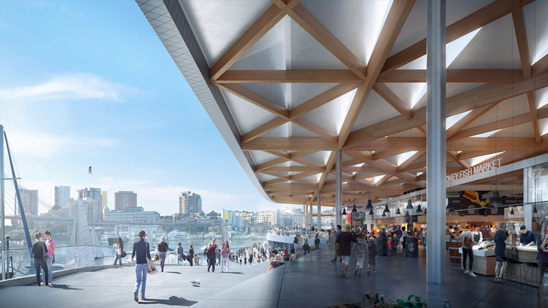 ▲ The fish market is located in the last part of the industrial harbour and will continue to be a functional fish market as well as a food and dining destination. Image: Infrastructure NSW