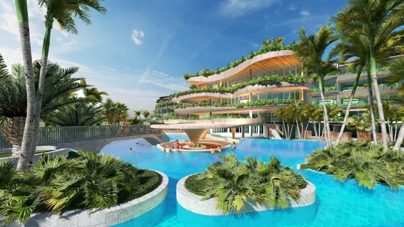 ▲ The Fairmont Port Douglas Hotel design by Buchan Group features a five-storey plus rooftop resort surrounded by pools.