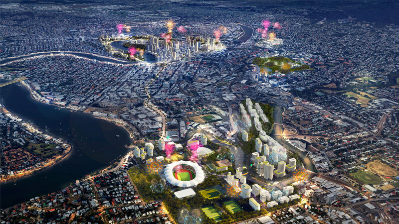 ▲ Re-imagined view of Brisbane's skyline in 2032 as part of the city's bid to host the Olympics. Source: Urbis